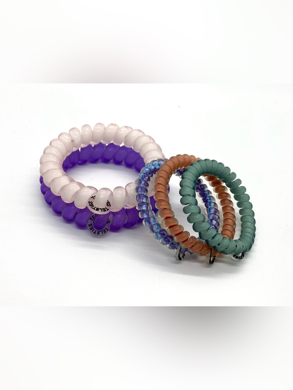 Teleties Spiral Coil Hair Ties Purple Blue Tan Boho Fall Preppy Coastal Cowgirl
